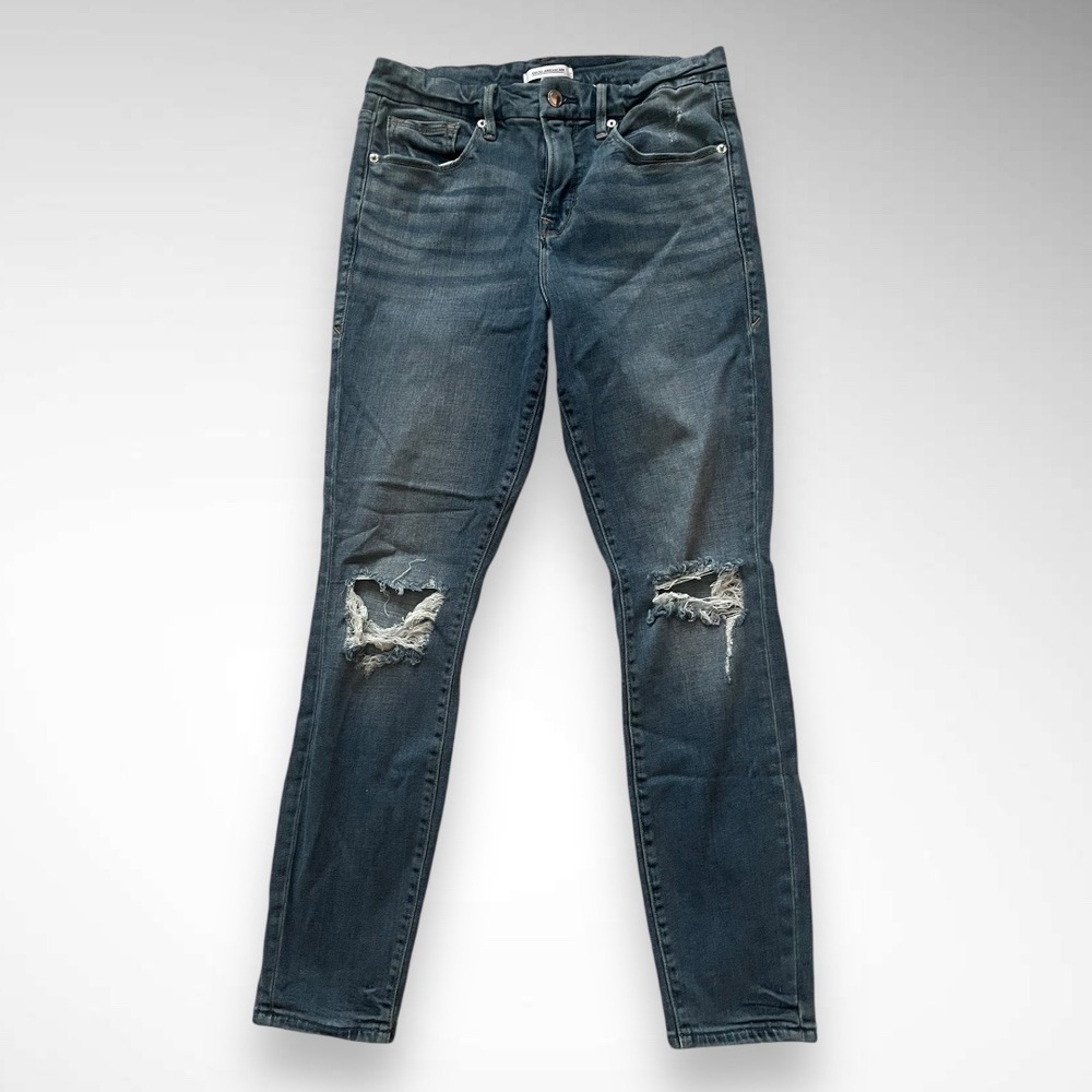 GOOD AMERICAN‎ Good Legs Crop Distressed Medium Wash Jeans Size 29 | EUC